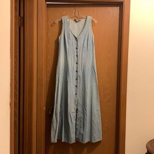 Vintage 90s Switch USA Brand Sleeveless Lace-Up Back Denim Dress